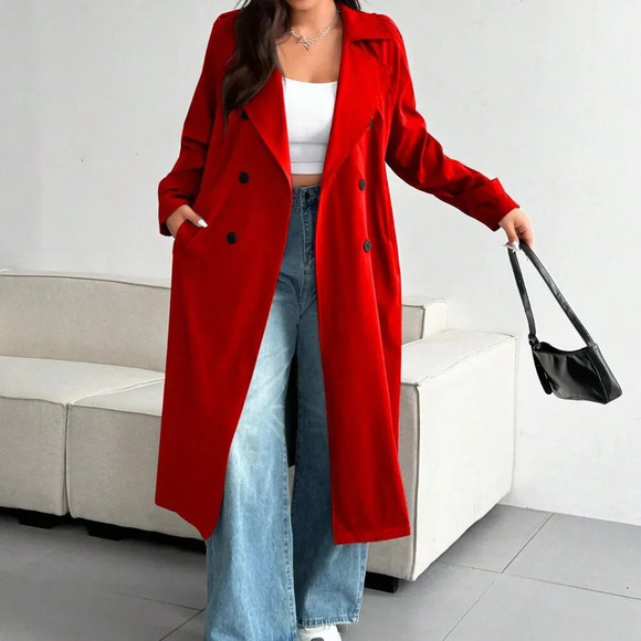 Red Casual Women's Plus Size Loose Wind Jacket - Picture 5 of 7